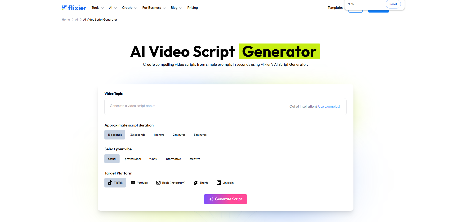 Interface ng Flixier - isa pang online na video script generator