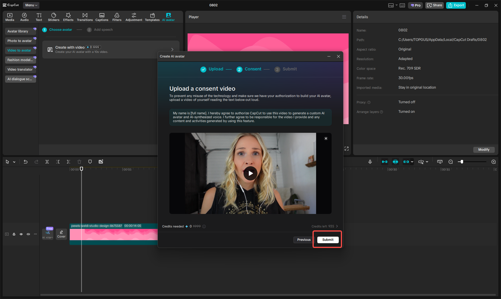 Making an avatar from your own video in CapCut
