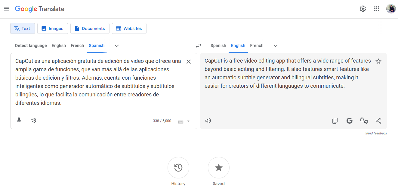 Spanish to English translation