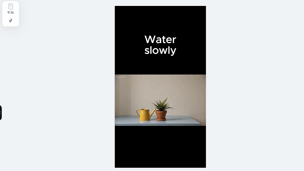 Version B in CapCut with Water slowly moved above the complete watering-can and fern scene