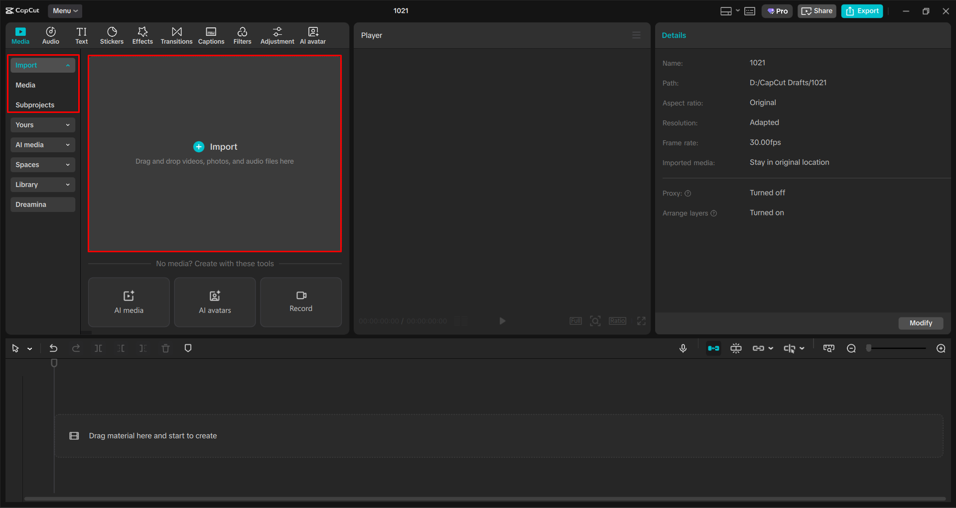 Importing a video into the CapCut desktop video editor