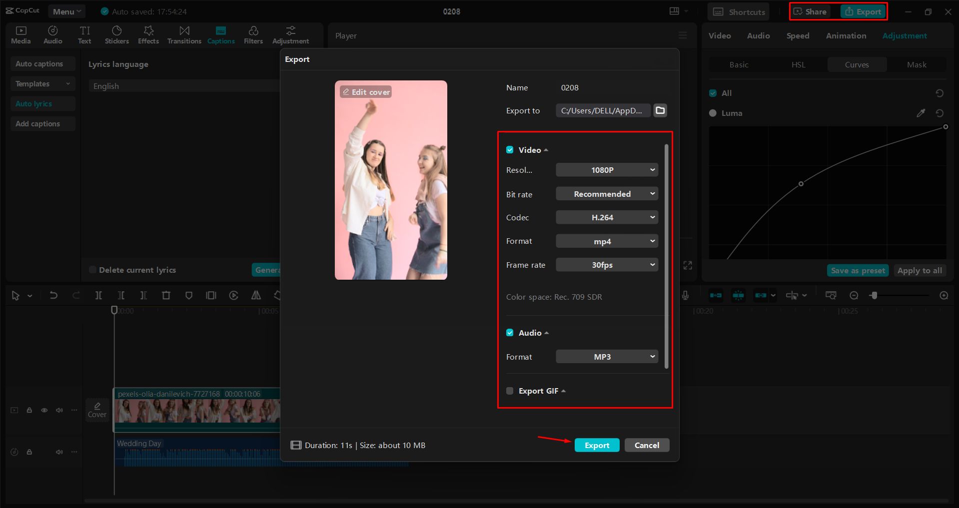 Exporting a video from the CapCut desktop video editor