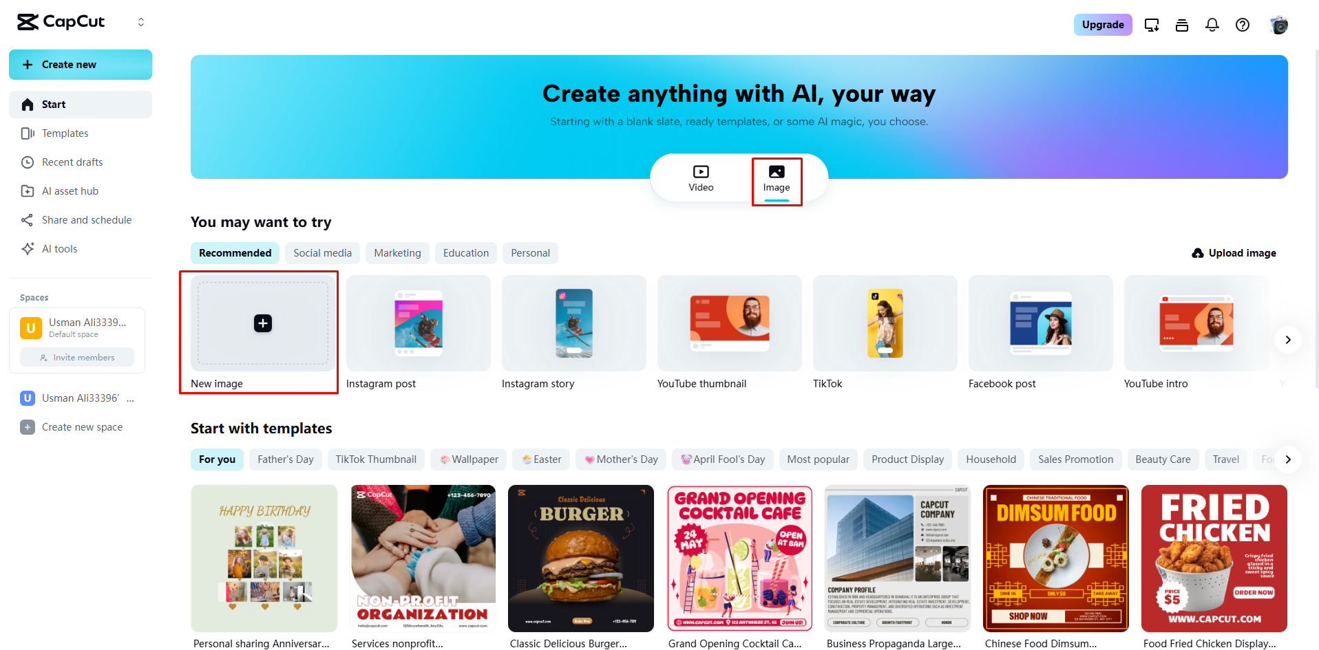 Uploading the images to CapCut Web