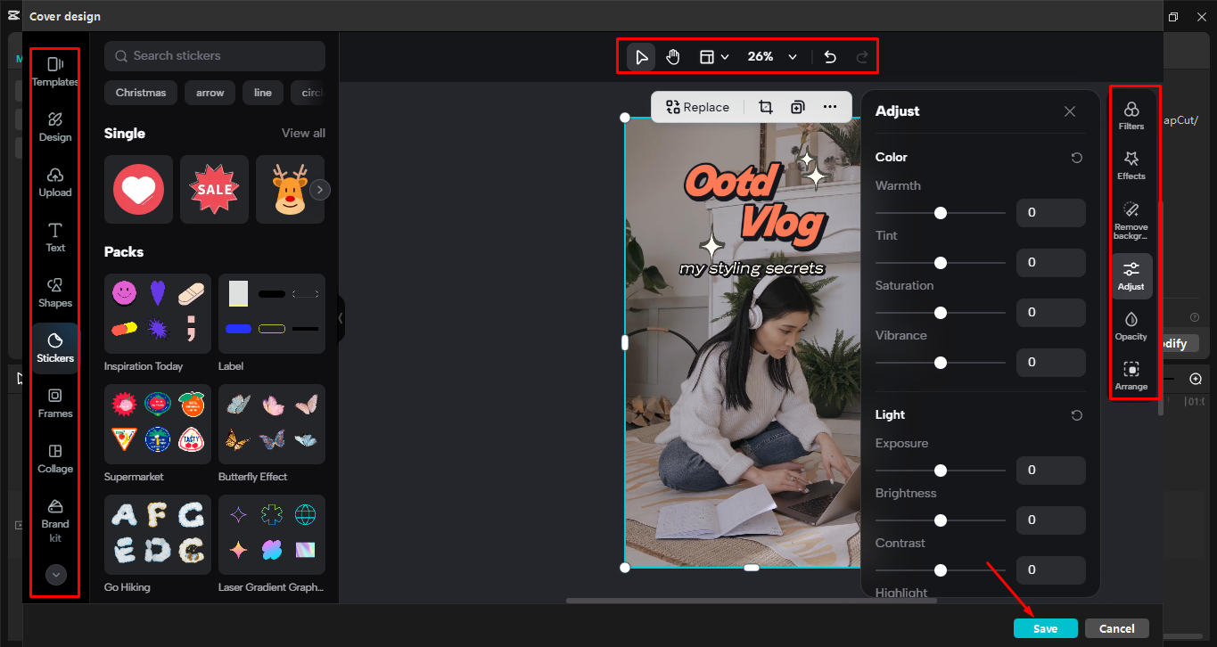 Editing TikTok thumbnail using the CapCut desktop video editor