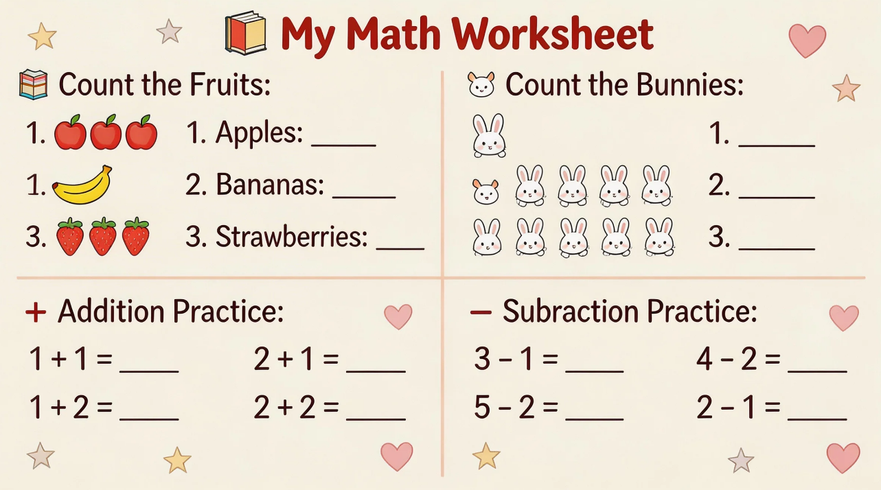 Hình ảnh trang bài tập toán cho trẻ em