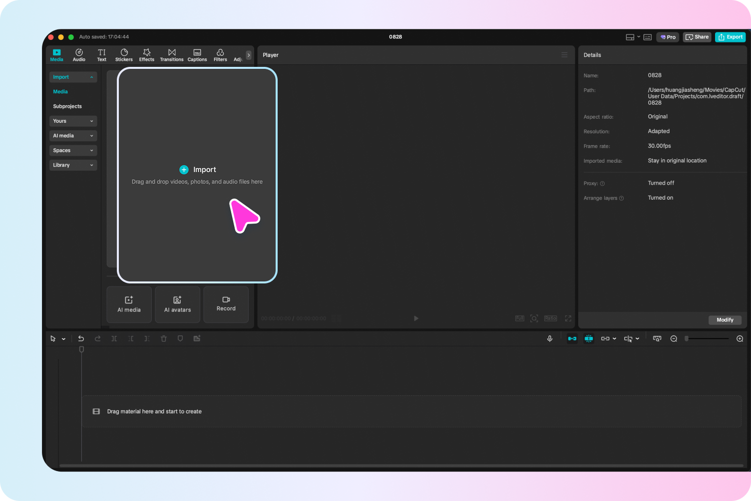 Încărcați imaginea de bază în CapCut
