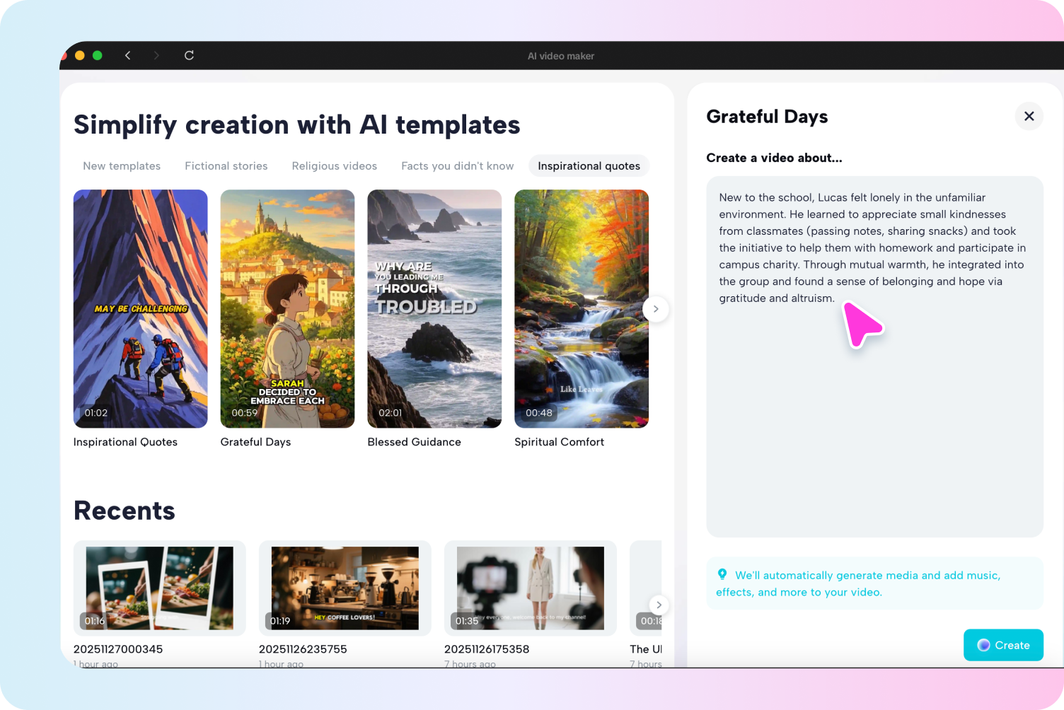 Customize scenes using an AI template generator
