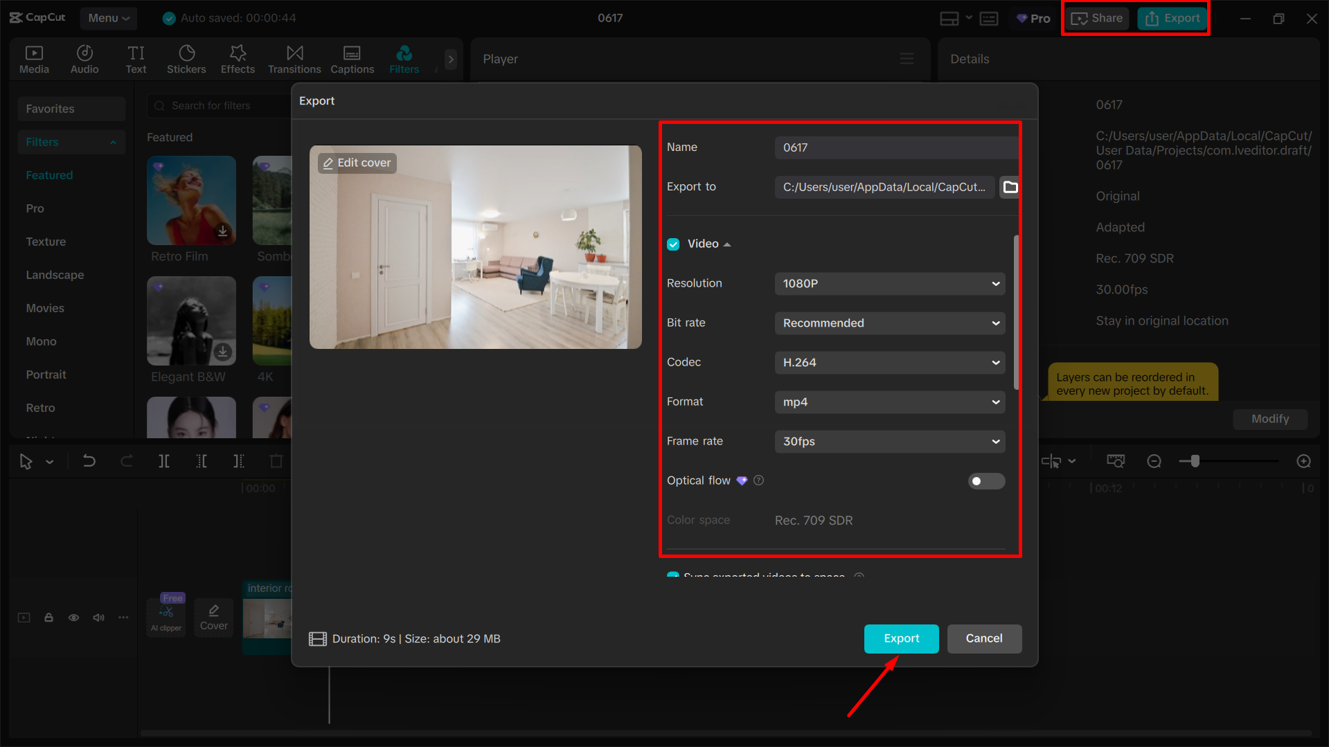 Exporting the video from the CapCut desktop video editor