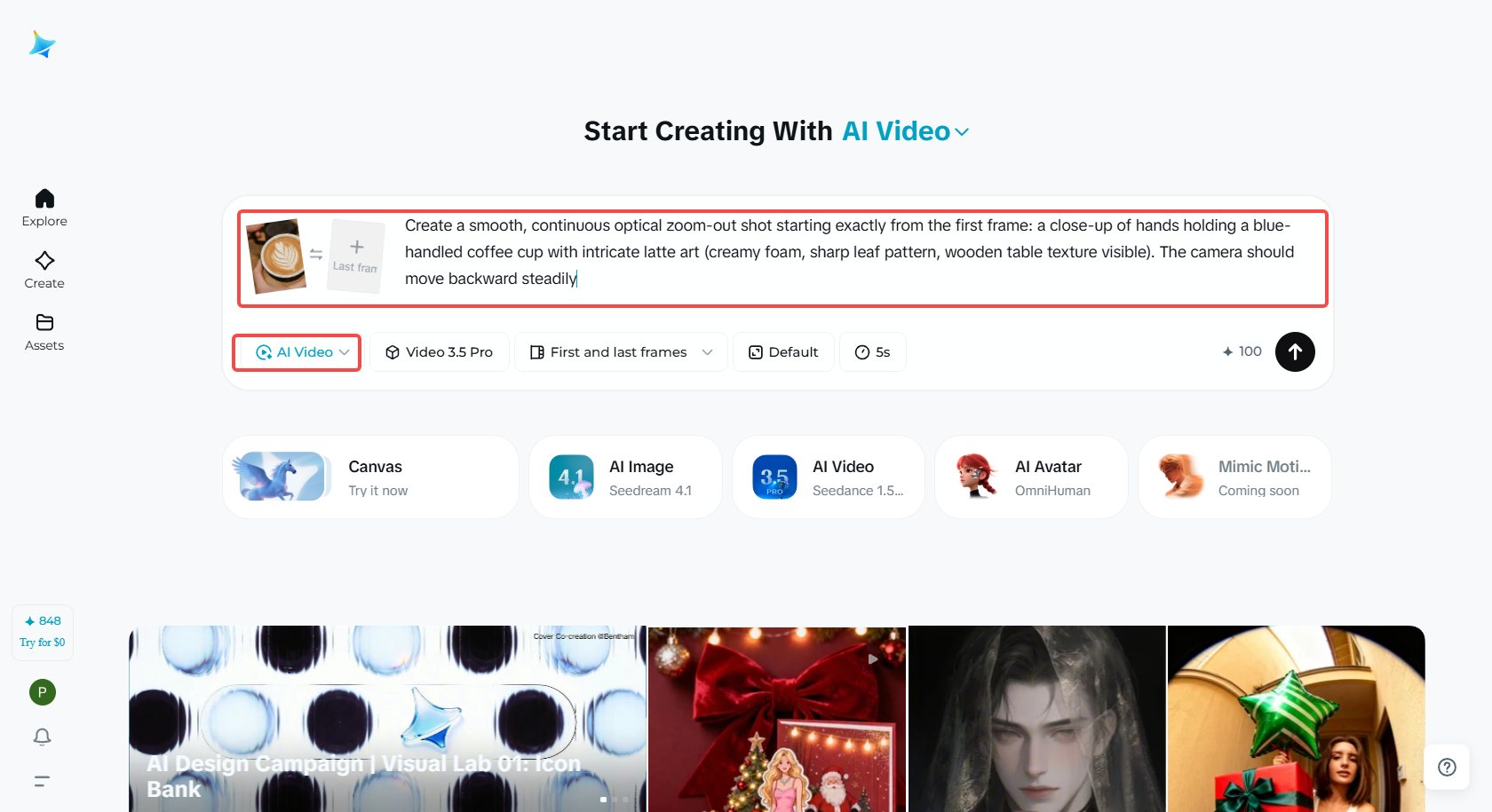 Upload frames and enter a prompt