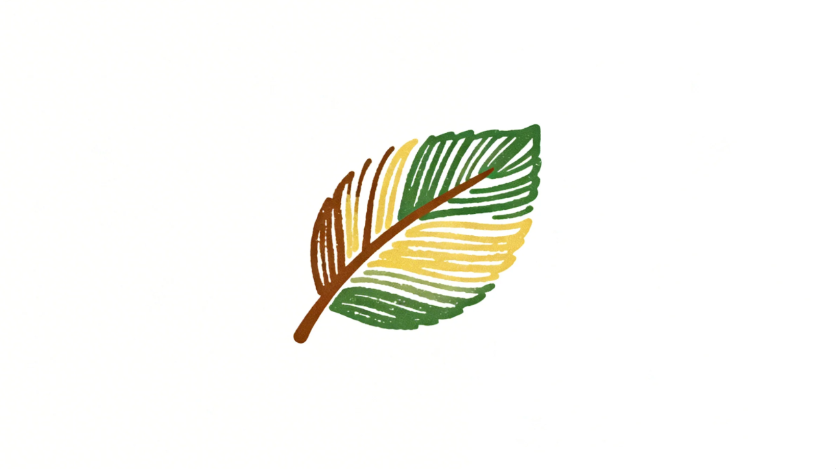 Hand-drawn organic leaf logo with soft, imperfect lines