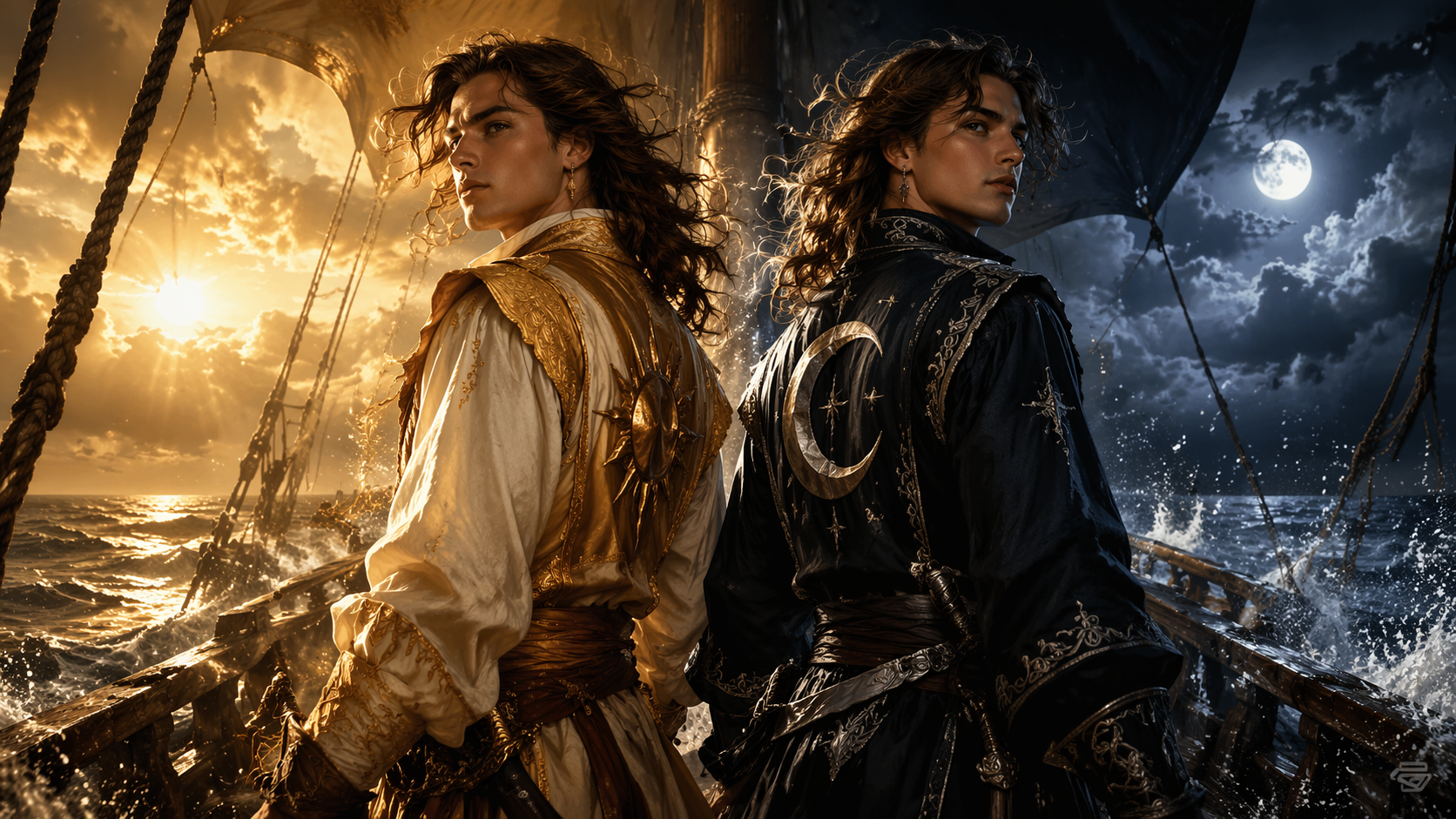 Dreamina Zwillinge Piraten-Eingabeaufforderung Beispiel 4: Golden Harbor Mood