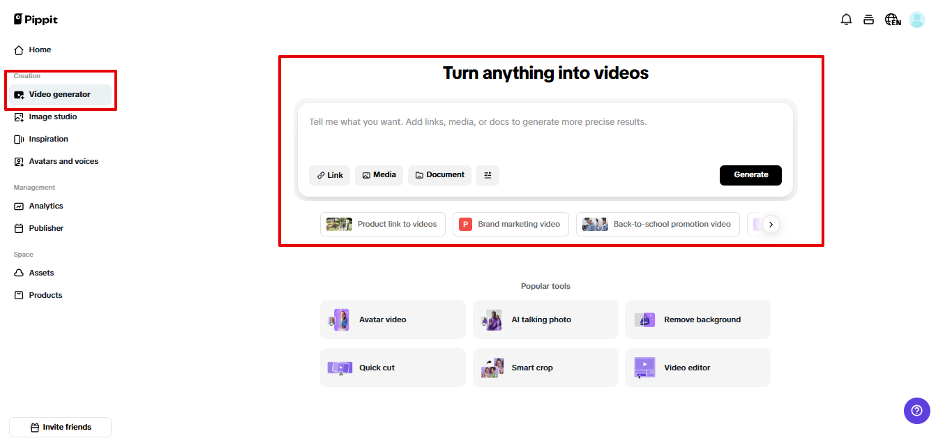 Video solution in Pippit