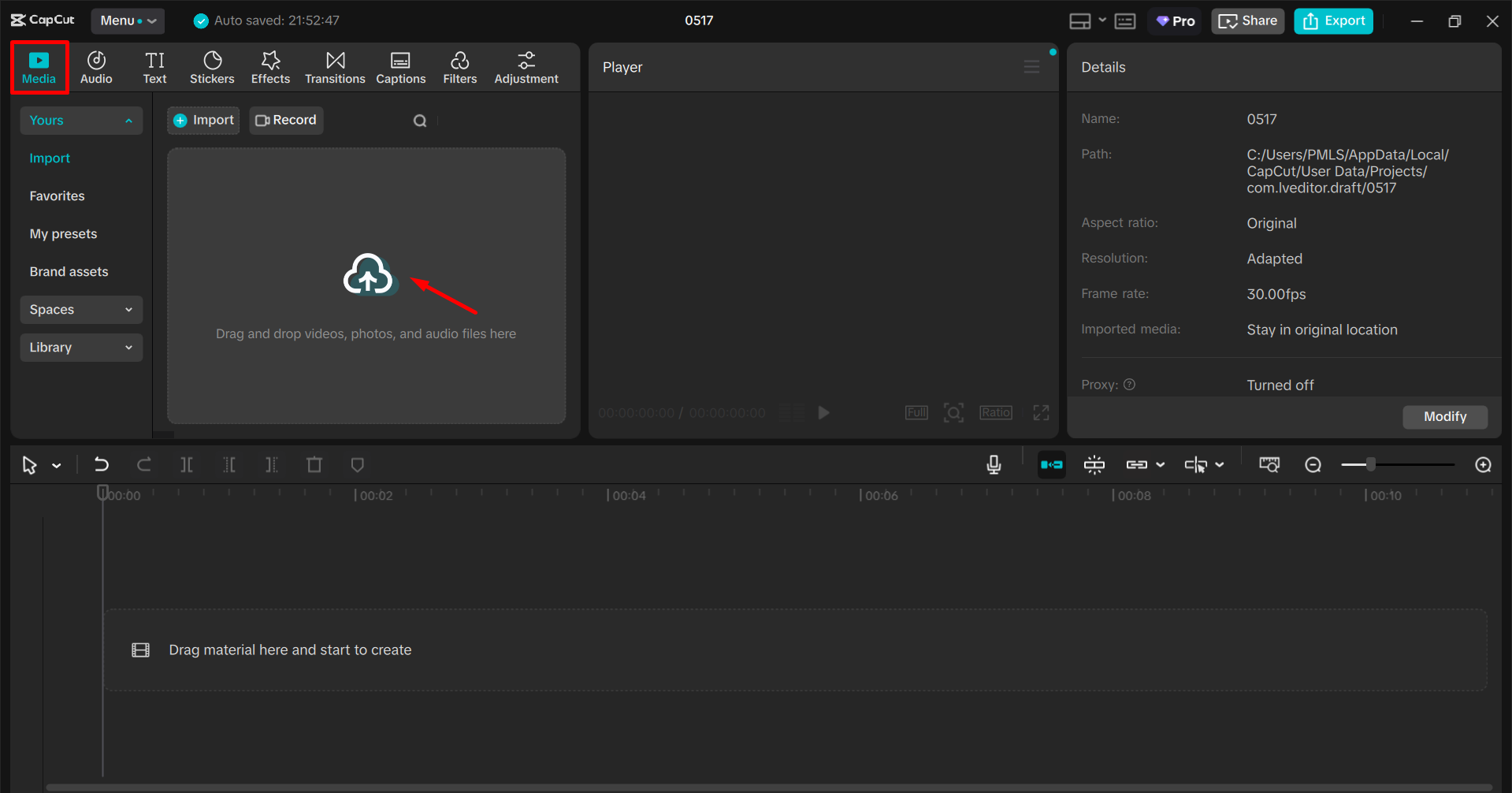 Importieren des Bildes in den CpaCut-Desktop-Video-Editor