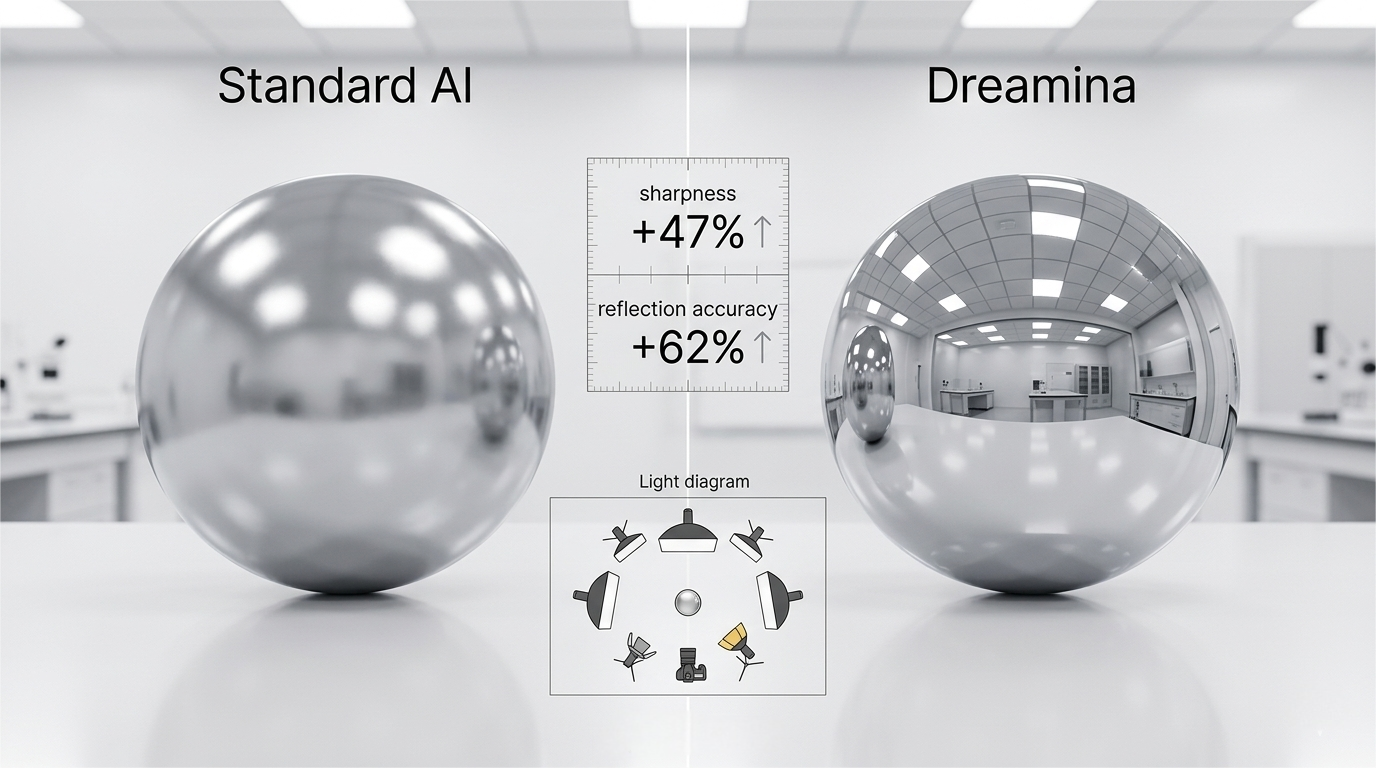 Dreamina AI สร้างการเรนเดอร์ที่สมจริงด้วยฟิสิกส์แสงที่แม่นยำ พื้นผิววัสดุของแท้ และลักษณะทางแสงที่เหมือนกล้องสำหรับการสร้างภาพผลิตภัณฑ์และสถาปัตยกรรม
