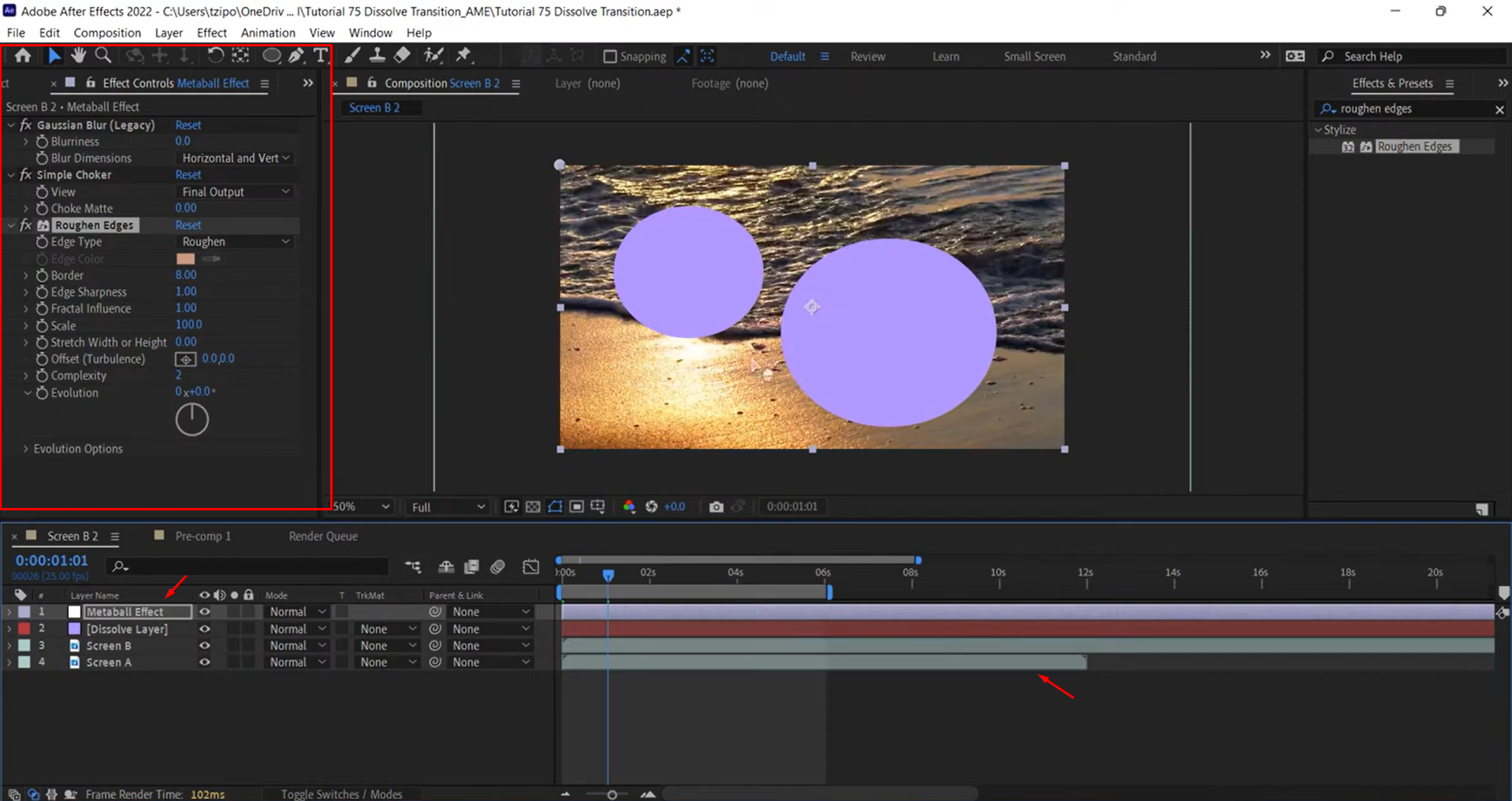 An easy way to create After Effects dissolve effect using metaballs effect