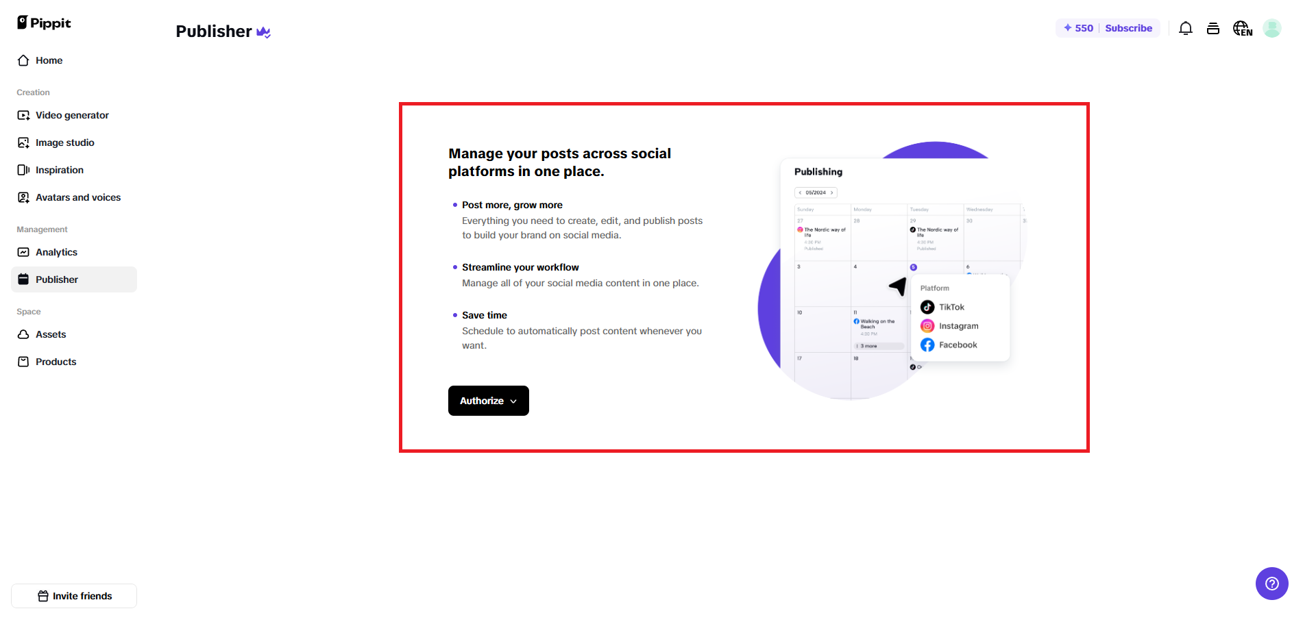 Pippit's all-in-one publisher