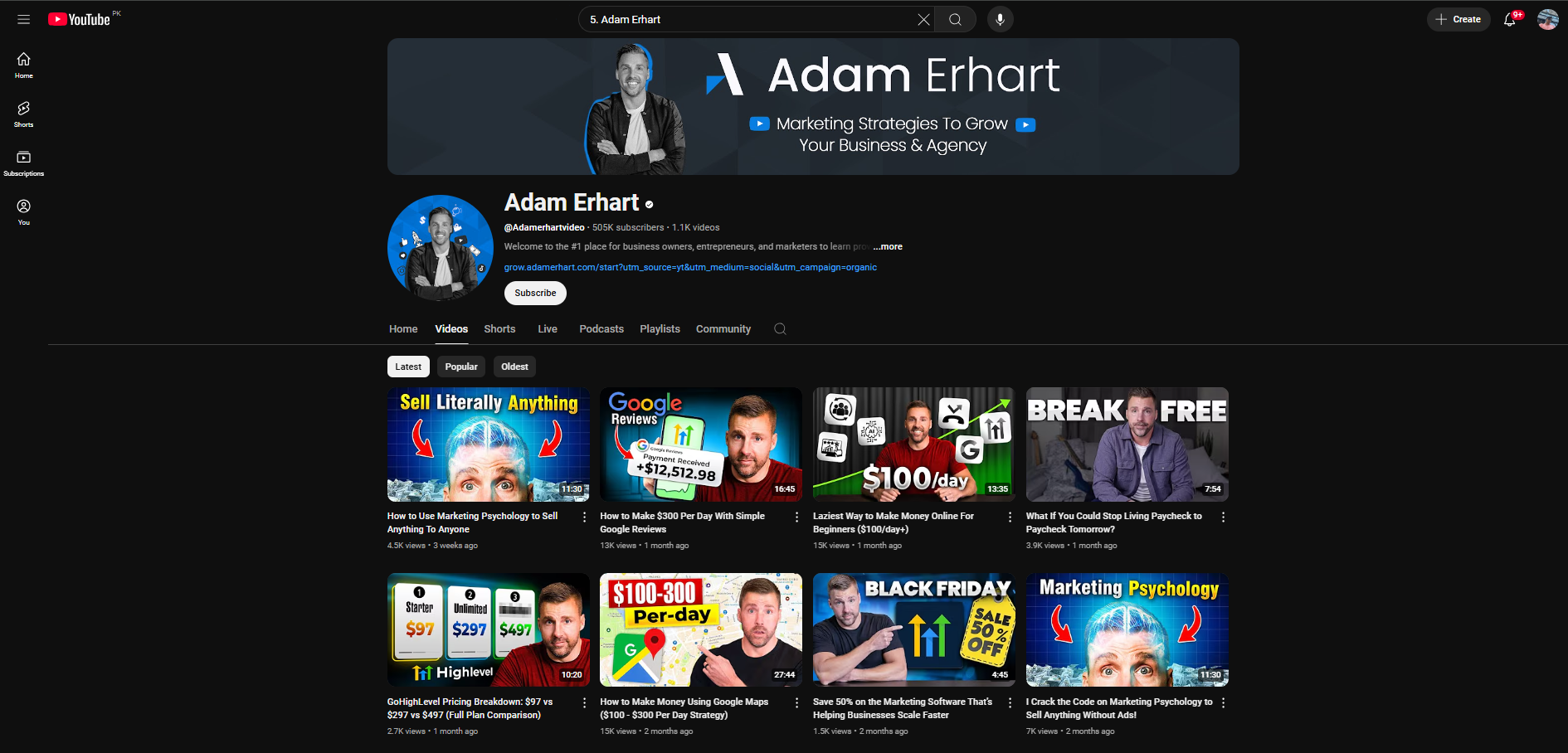 Adam Erhart - une chaîne de piratage de croissance YouTube populaire