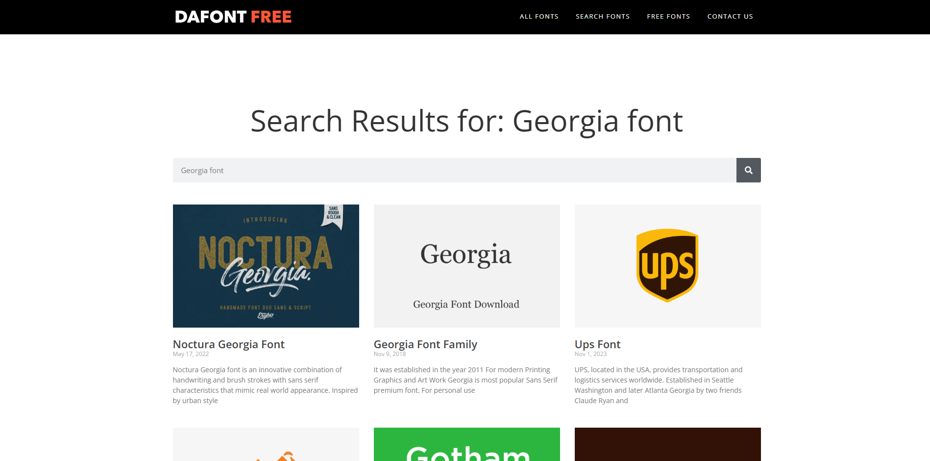 Interface of DafontFree - a quick tool to download Georgia ref regular font for free