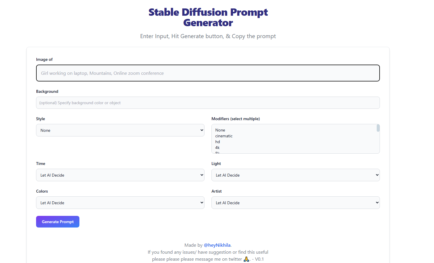 SD prompt generator