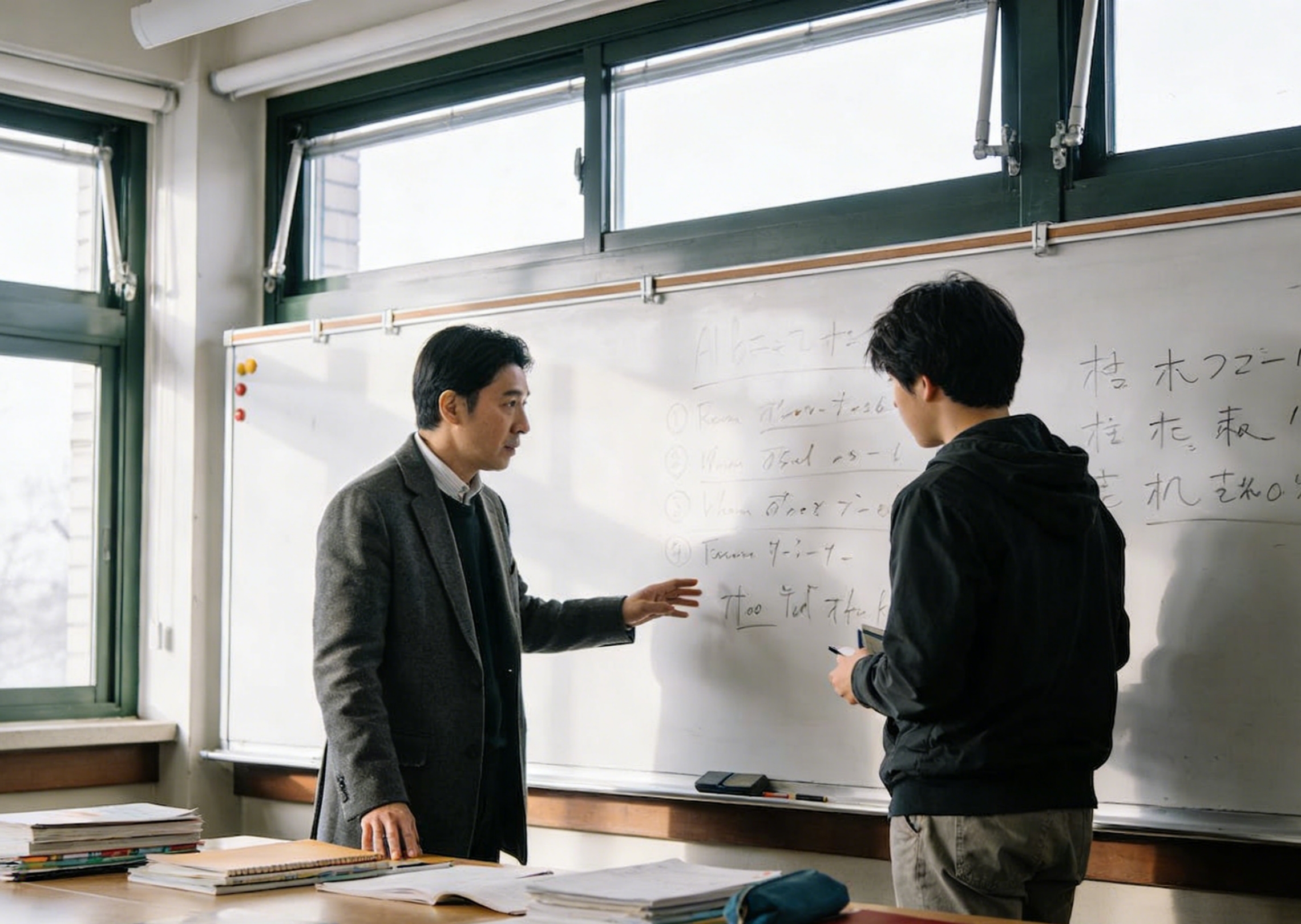 Hozzon létre egy párbeszéd videót egy tanár és a diák kölcsönhatásba az osztályban