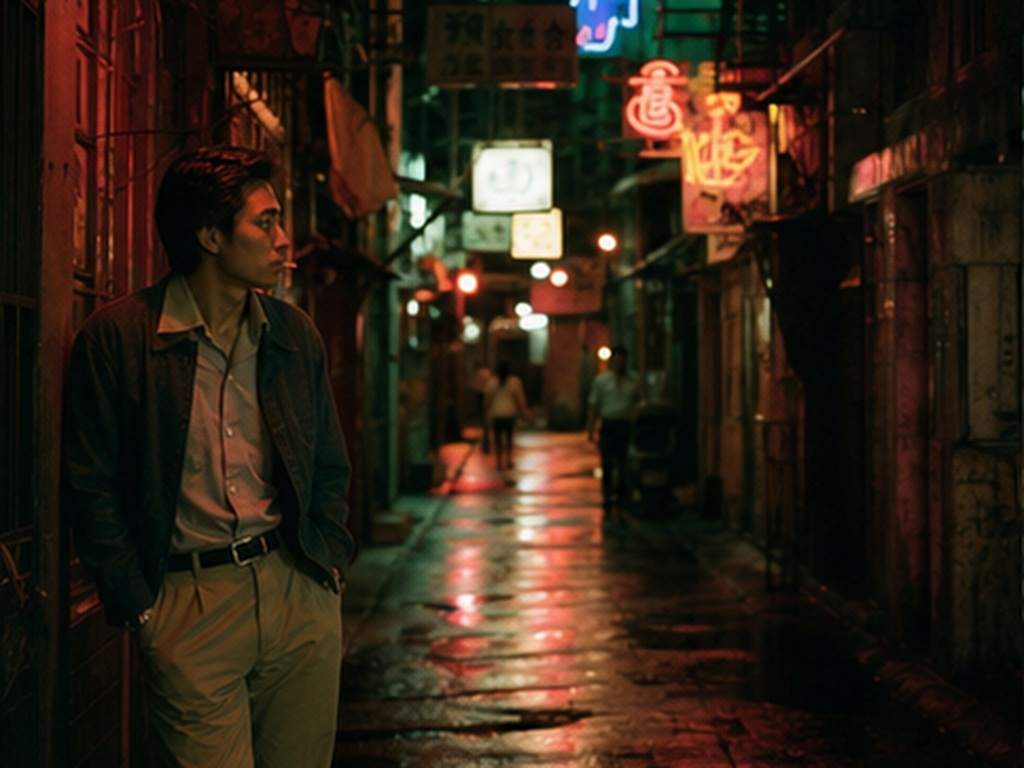 Hong Kong Retro Portrait Aufforderungen Prompt Beispiel 1 - Neon Gasse Porträt
