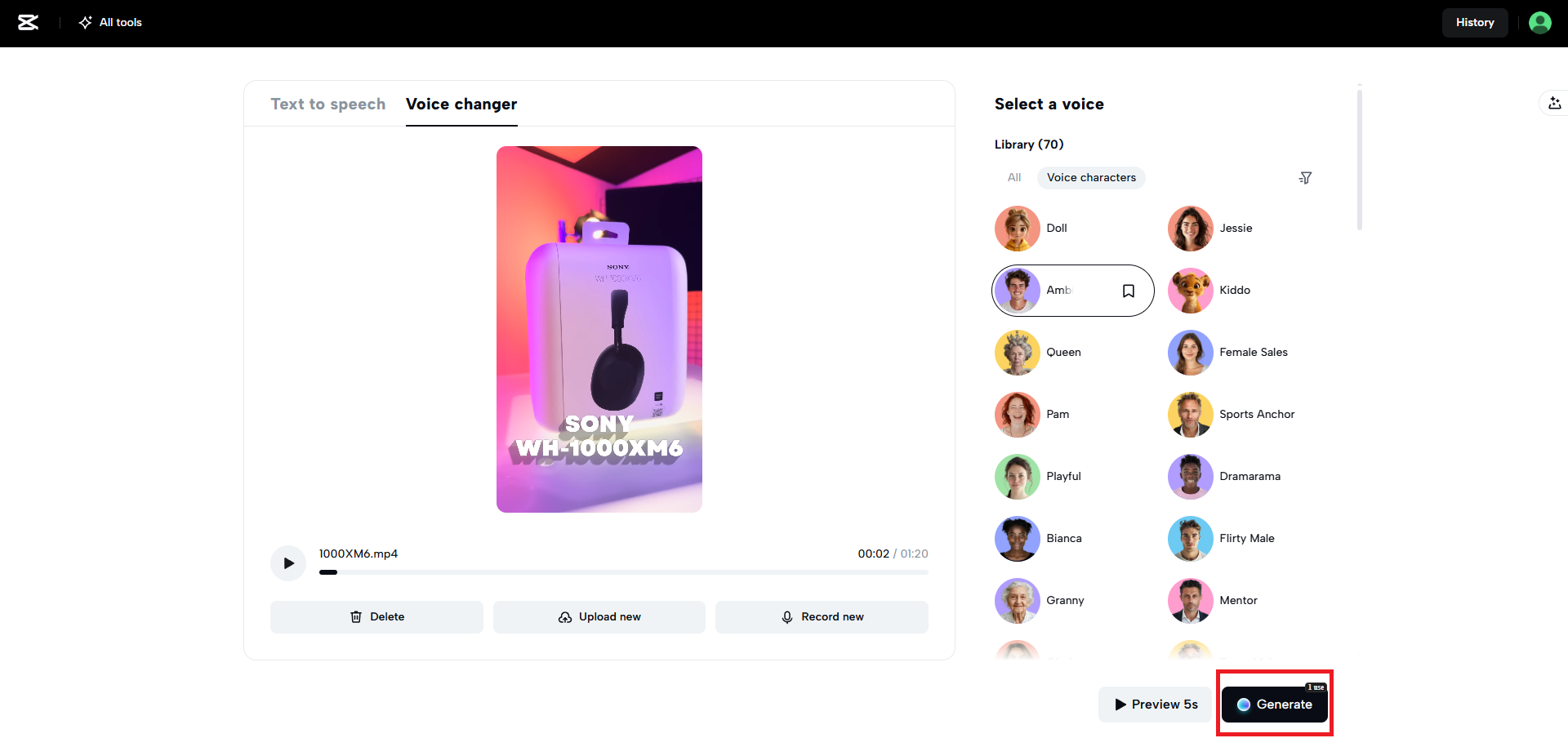 Generate your new voice