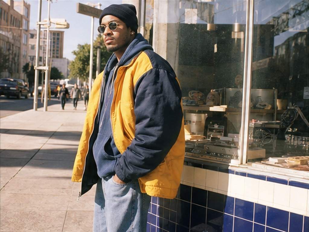 AI 90s Photo Prompts Prompt Beispiel 5 - Straßenstil für Eckläden