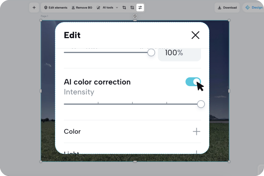 Apply AI color correction