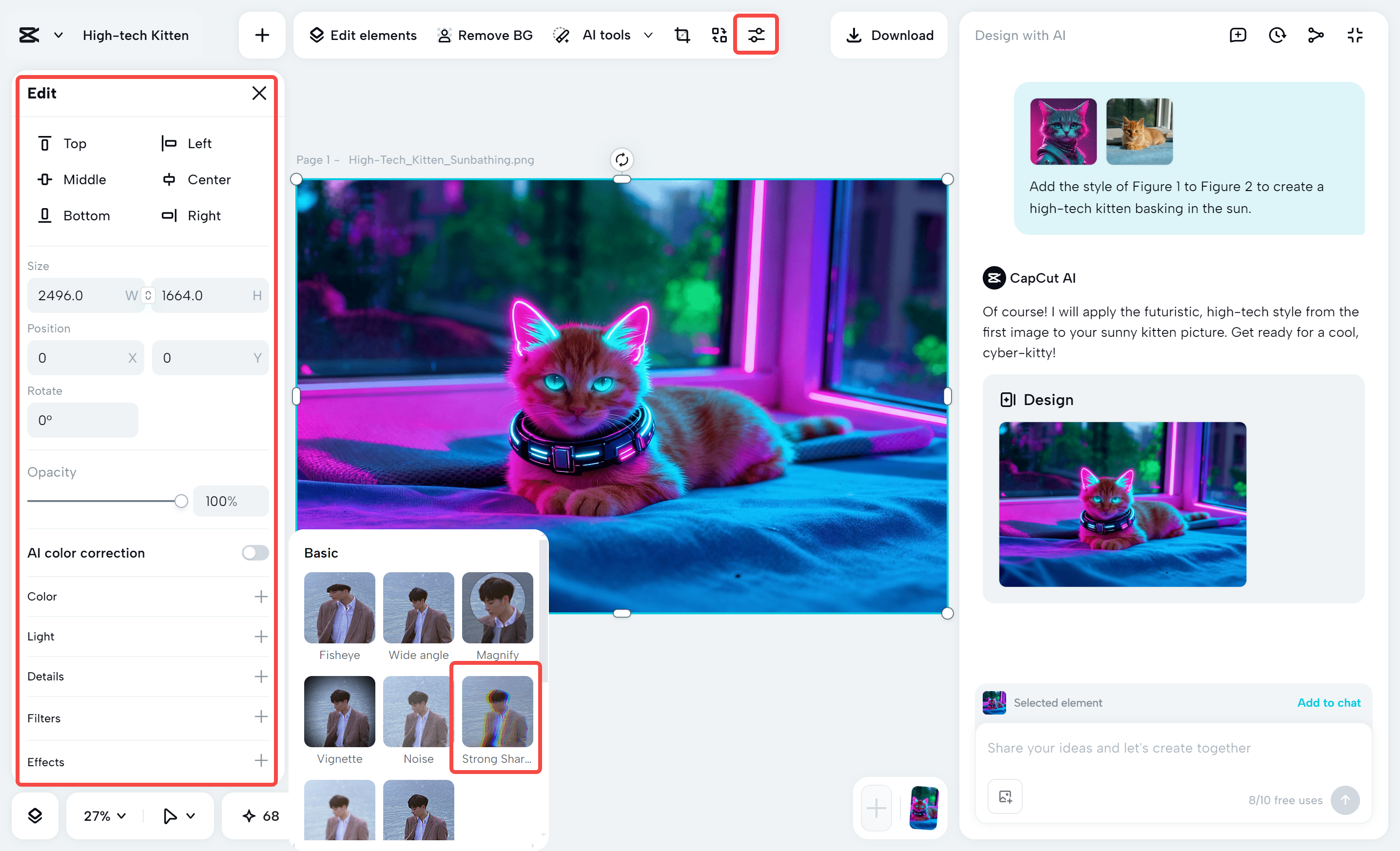 Editing the merged image with the CapCut dekstop video editor