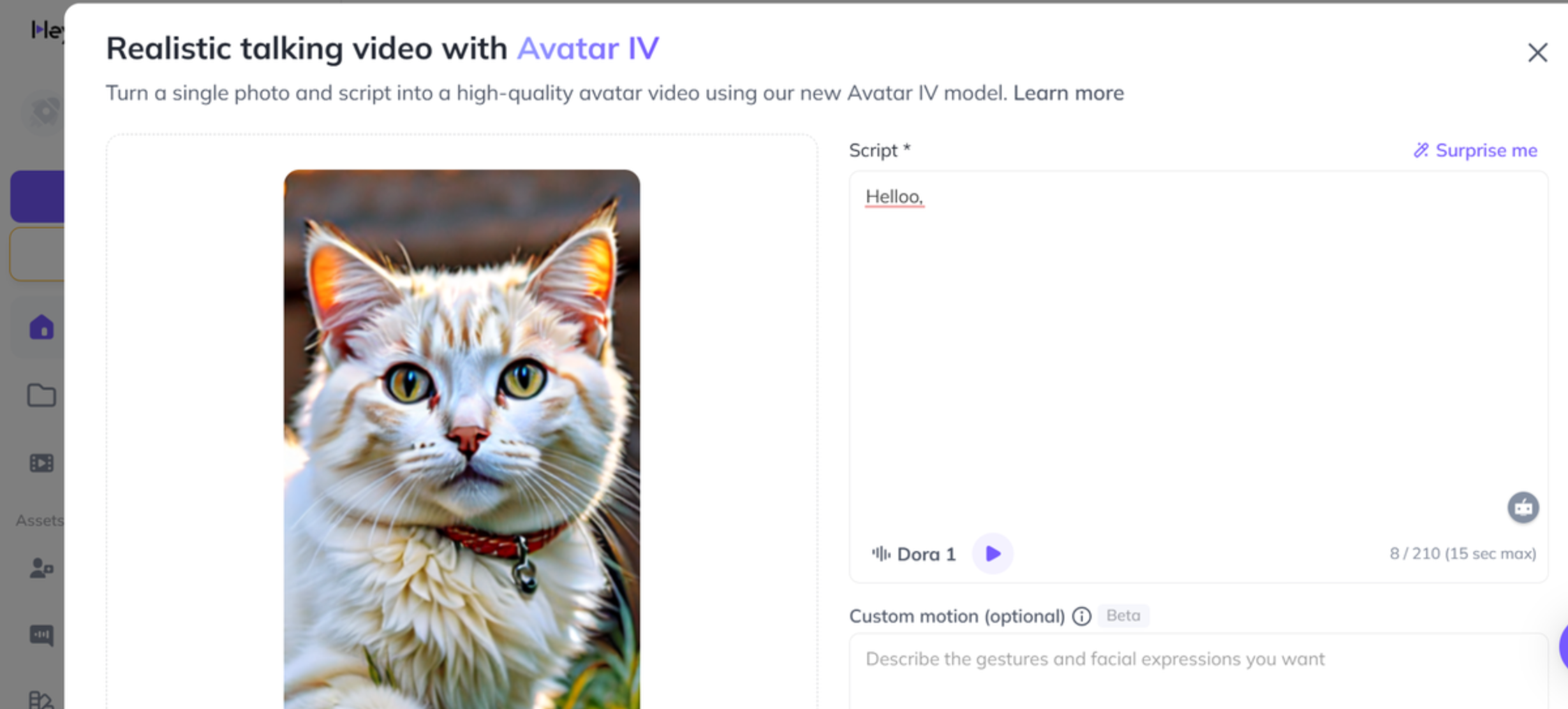 Interface do HeyGen - uma sincronização labial de vídeo avançada IA