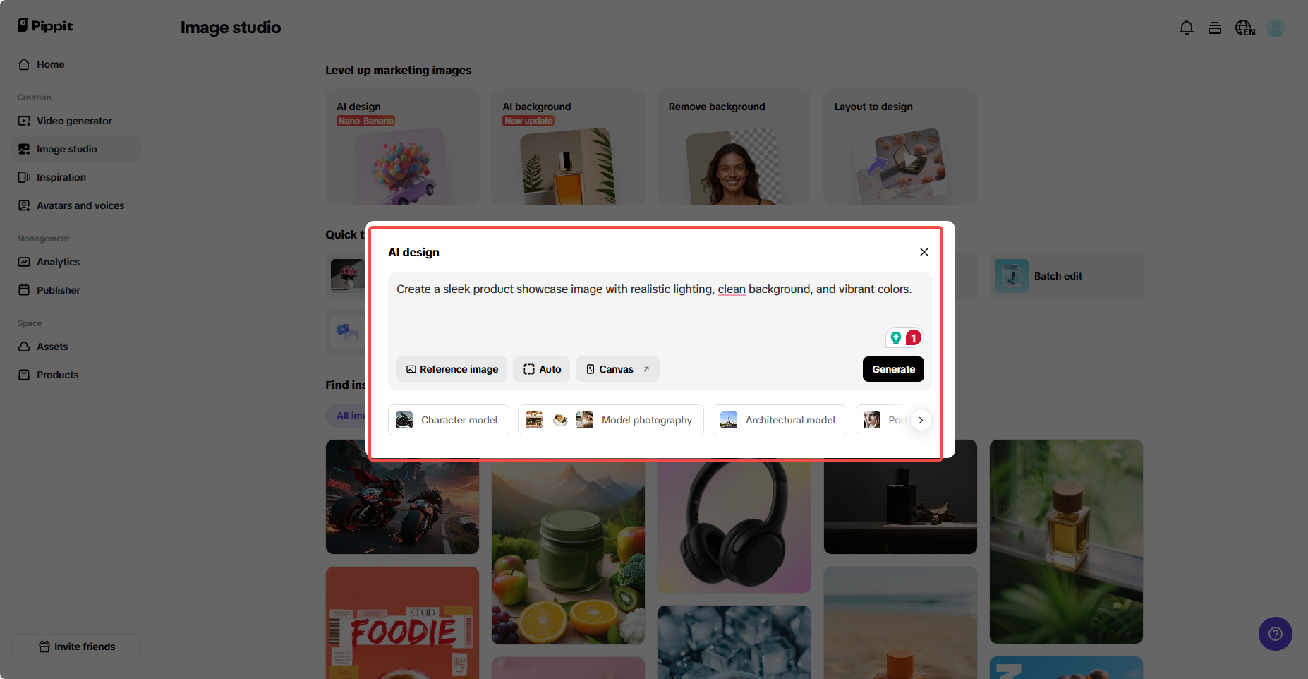 Insira prompts e gere