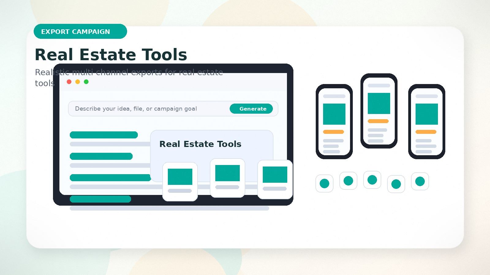 Real Estate Tools realistic export campaign visual for real estate tools