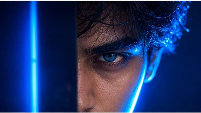 Blauer Hintergrund Augen Fotobearbeitung Aufforderungen Beispiel 3