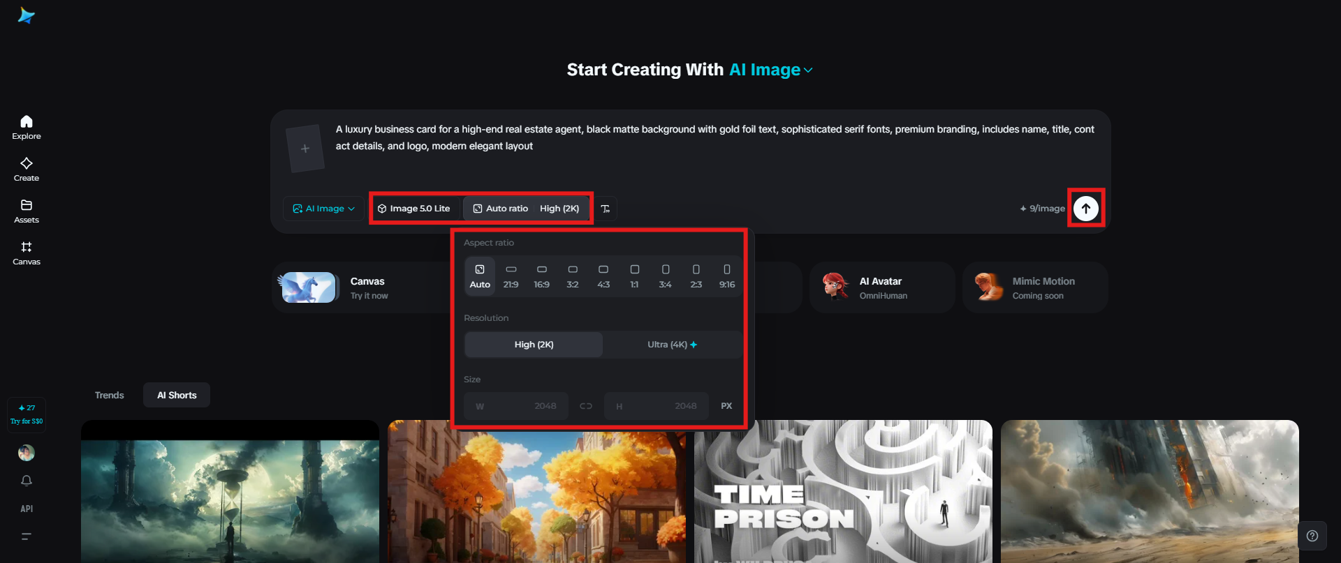 Select the image model and generate