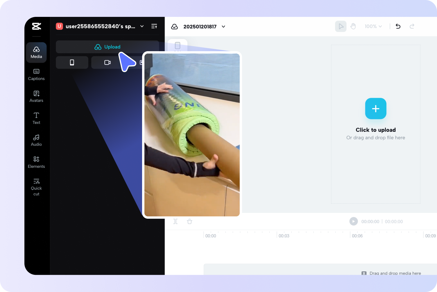 قم بتحميل الفيديو إلى المحرر