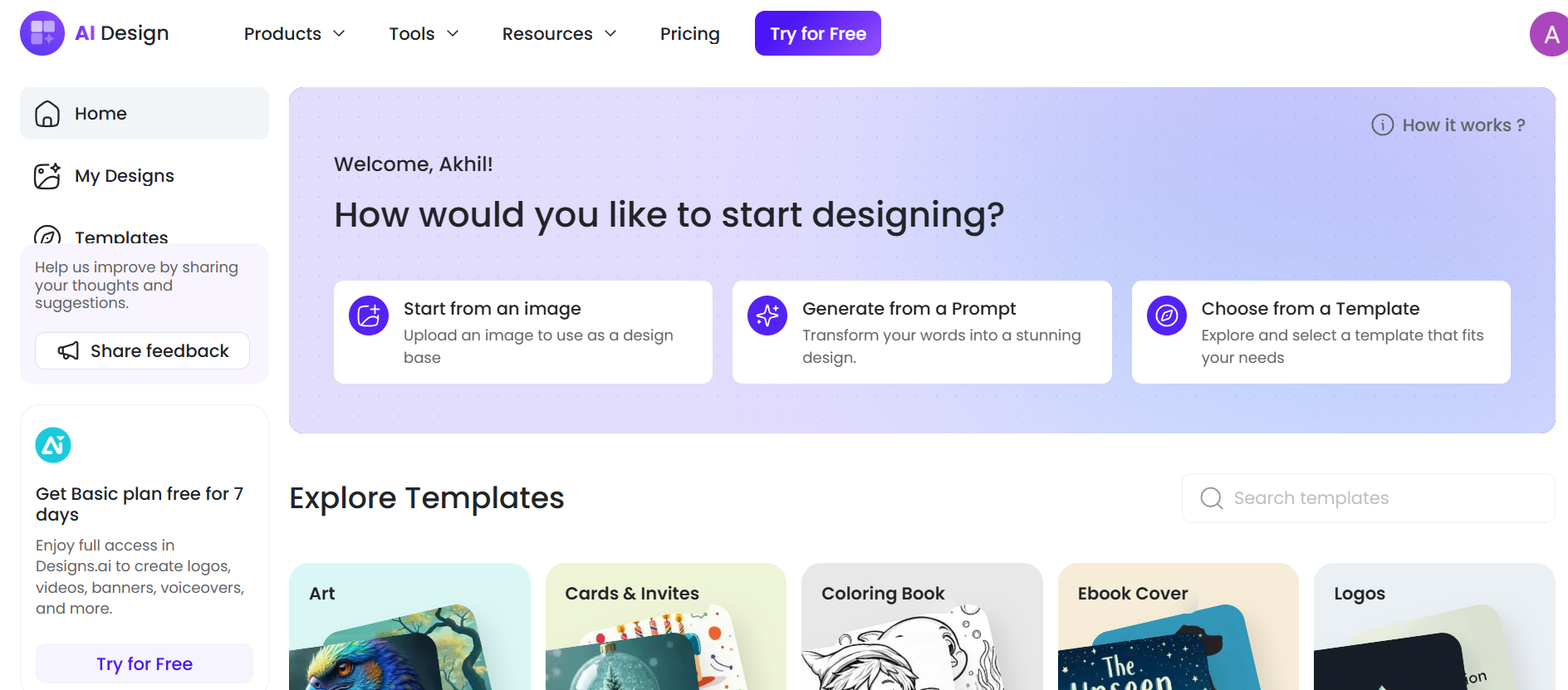Designs.ai interface
