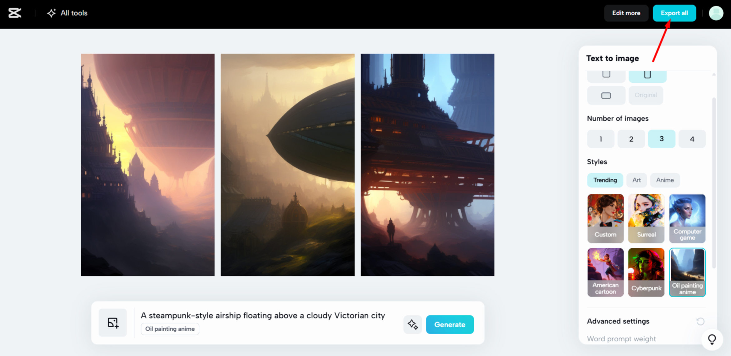Die endgültige Bildversion aus CapCut Web exportieren
