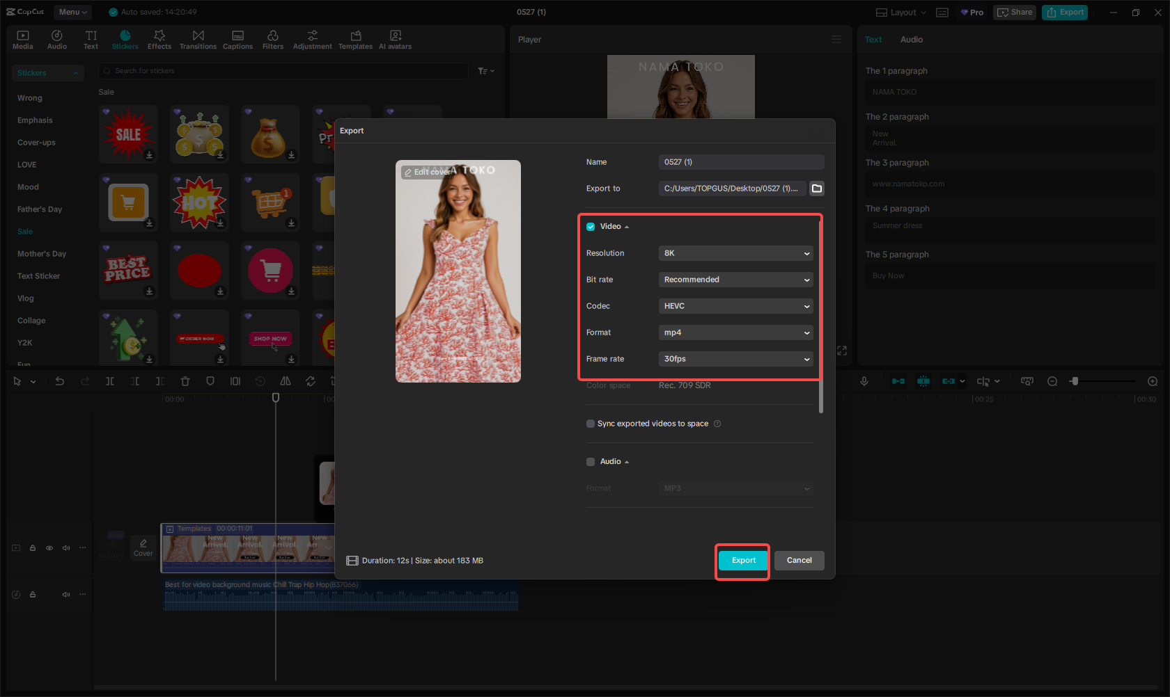 Export the ad video for Instagram