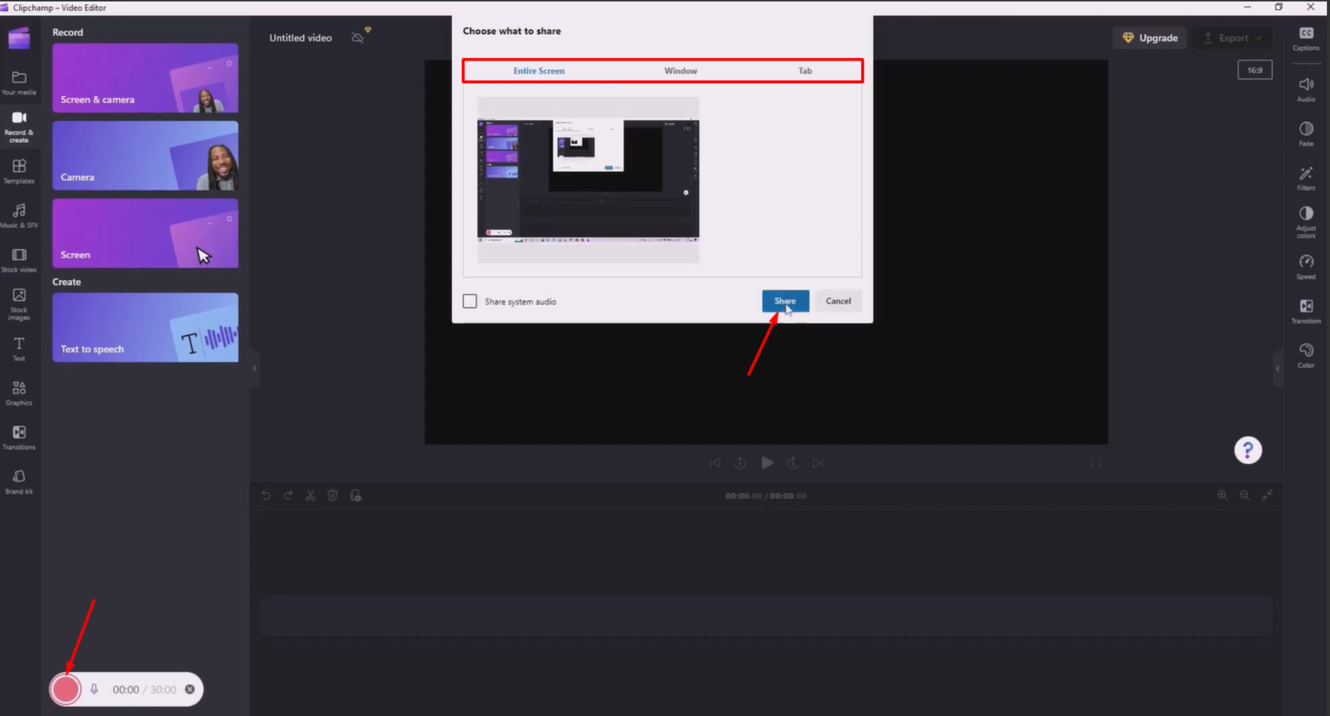 Screen recording in Clipchamp screen recorder