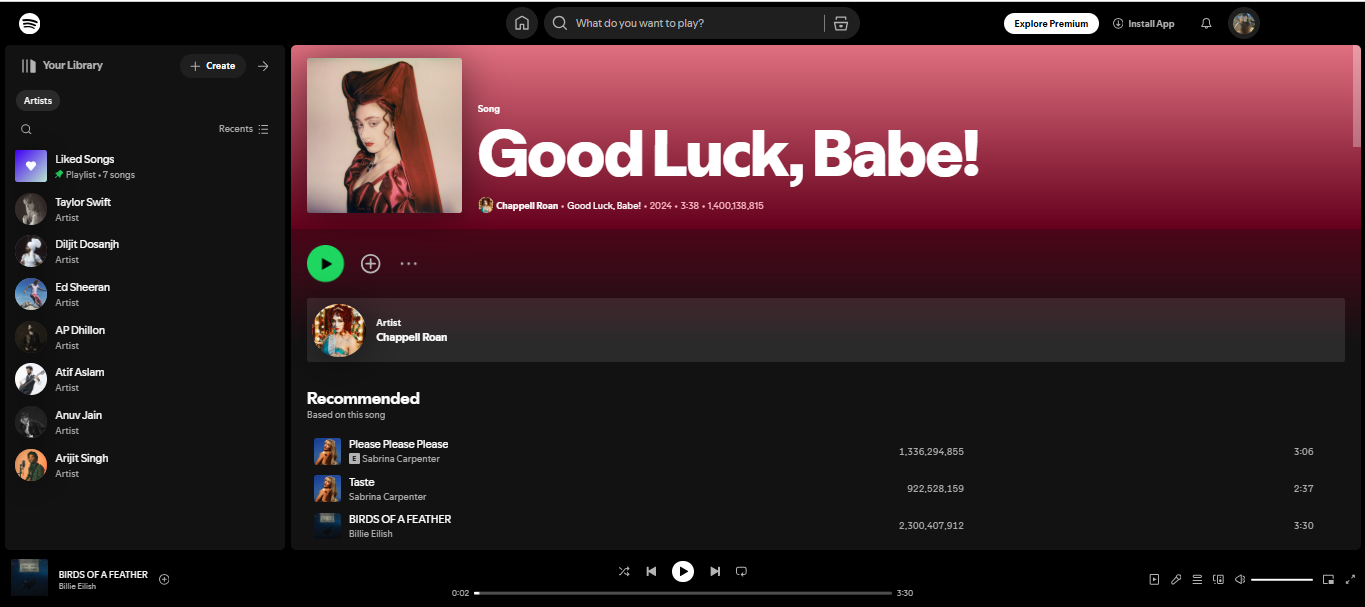 Good luck, babe -  trending song from one of Spotify's top 200 artists