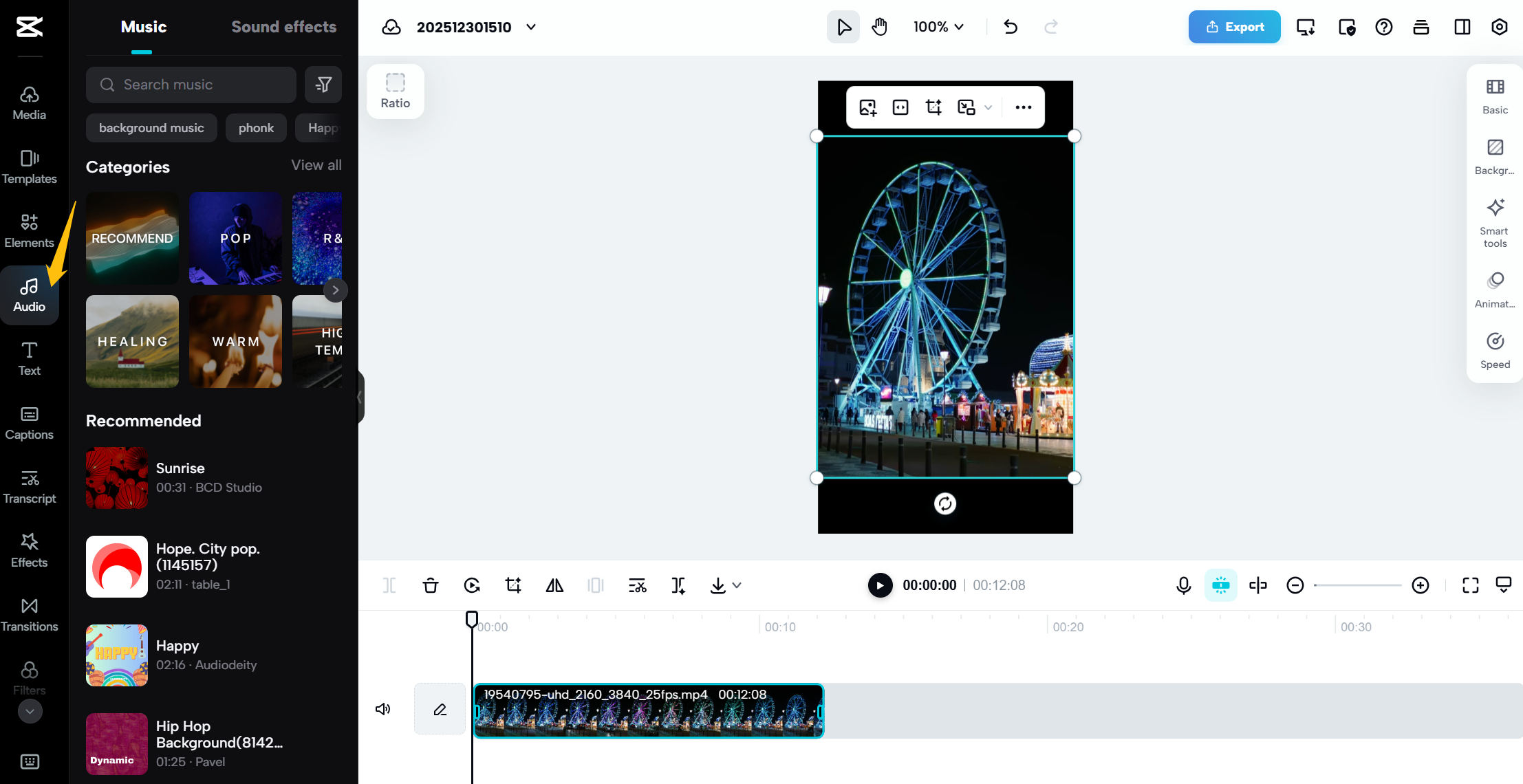 Zmień dźwięk w CapCut Online