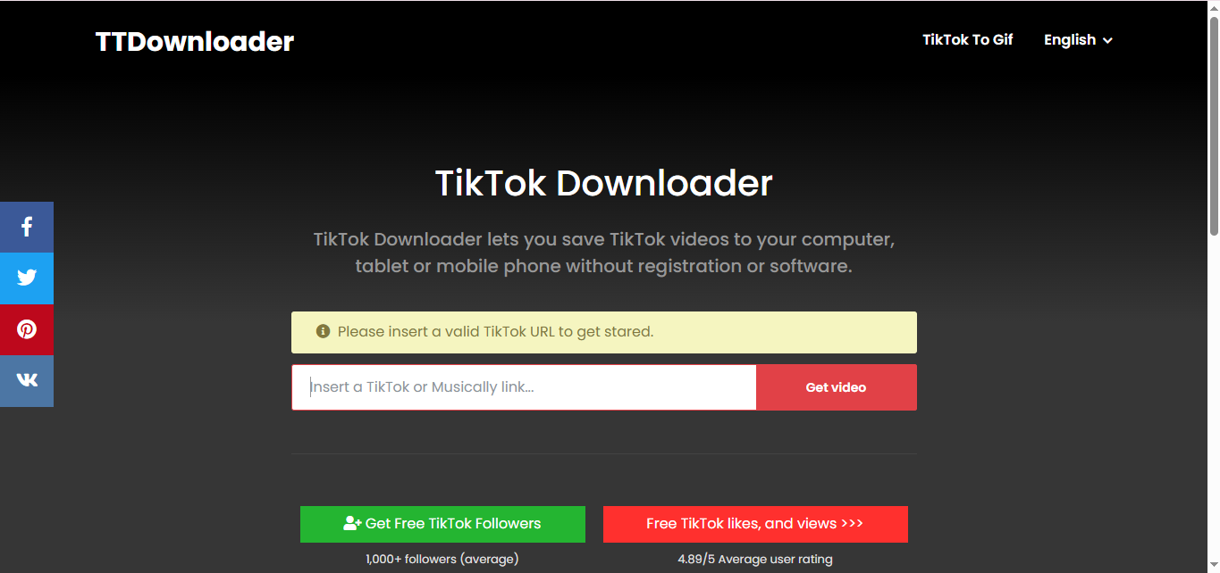 The interface of TTDownloader - a quick solution to download TikTok video thumbnails
