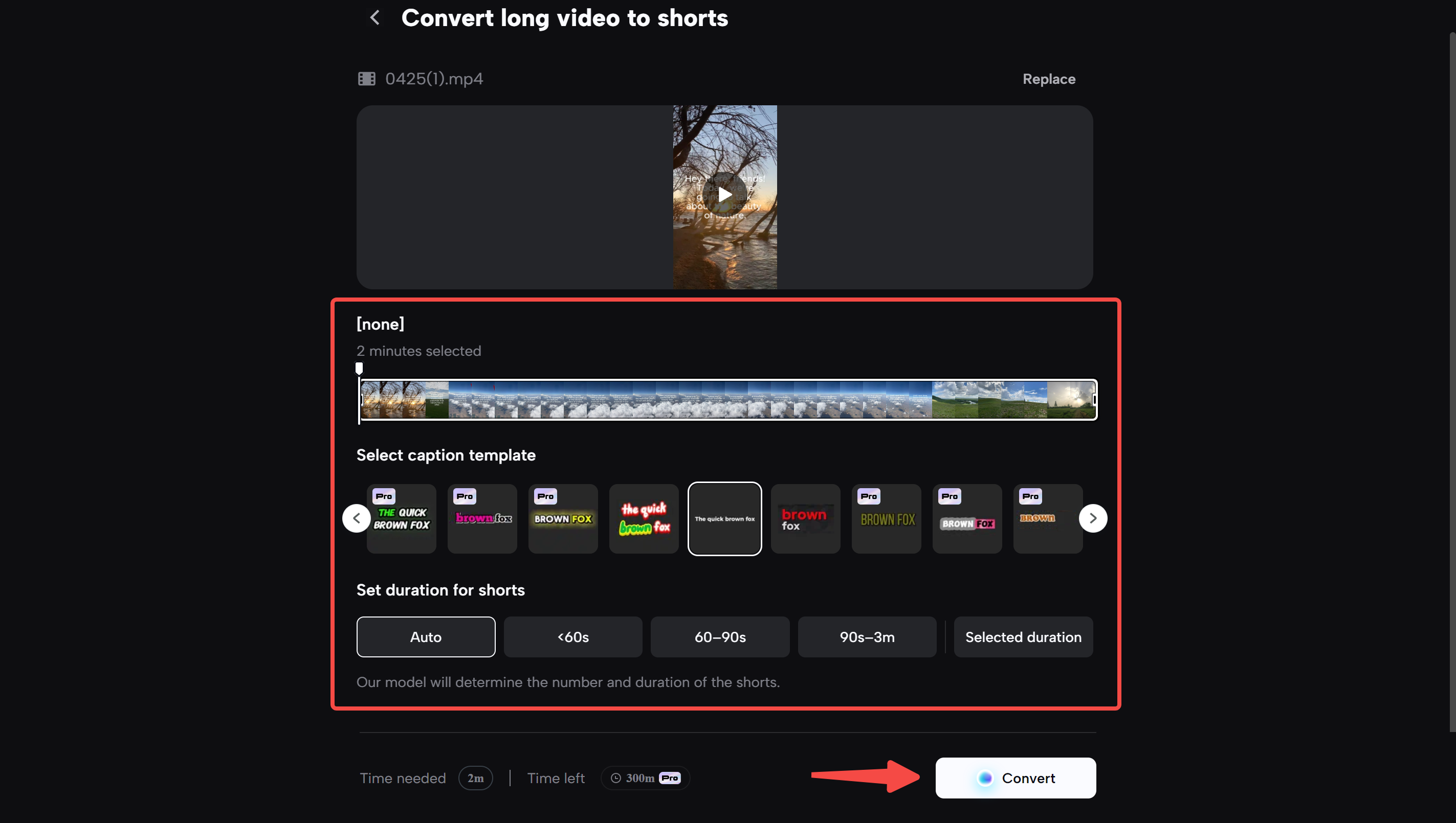 Adjust the settings to convert long videos into shorts