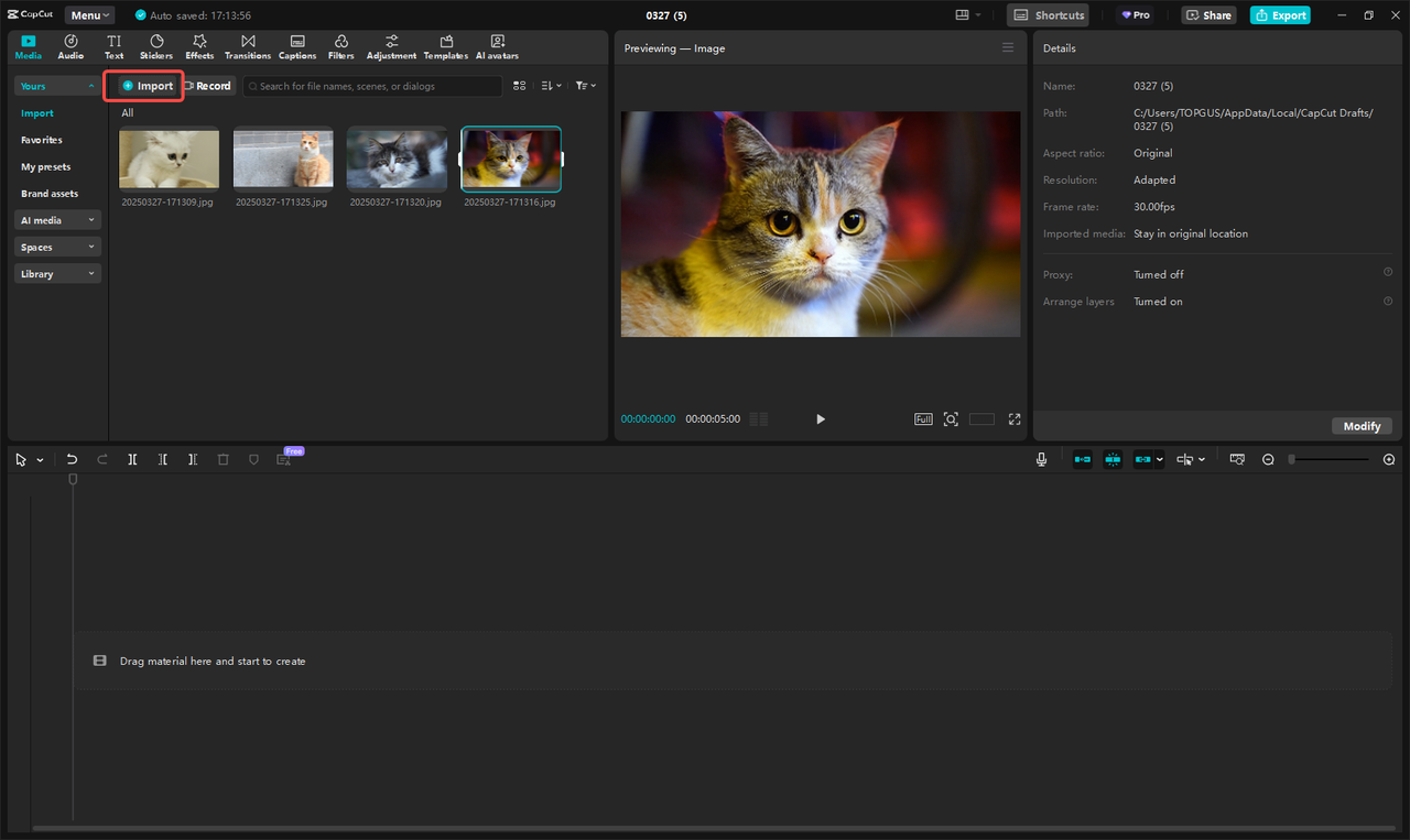 Import the image/video