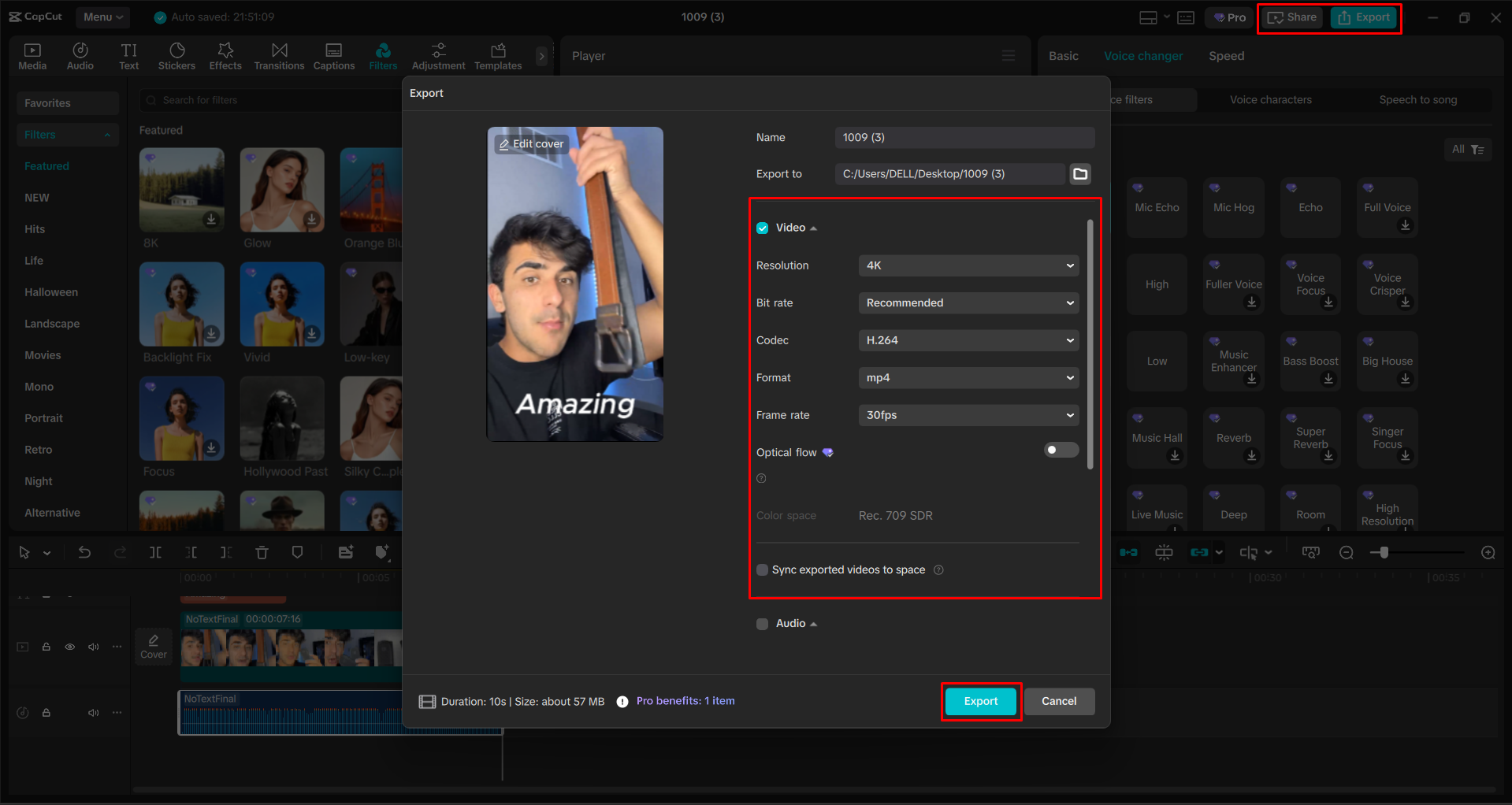 Exporting a video from the CapCut desktop video editor