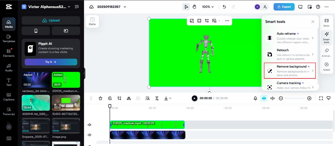 Upload your green chroma key screen