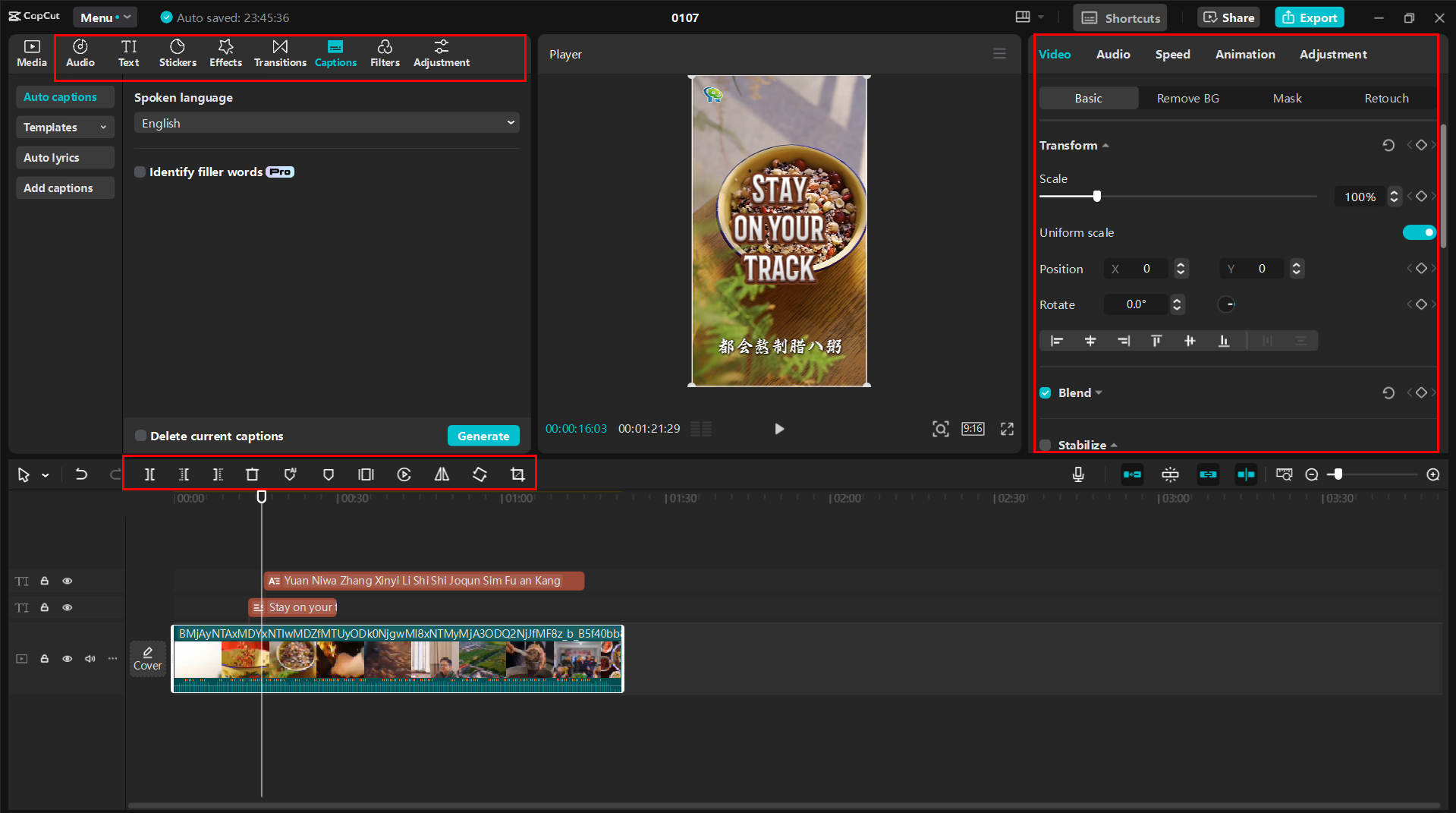 Editing the downloaded Kuaishou video with CapCut's AI features