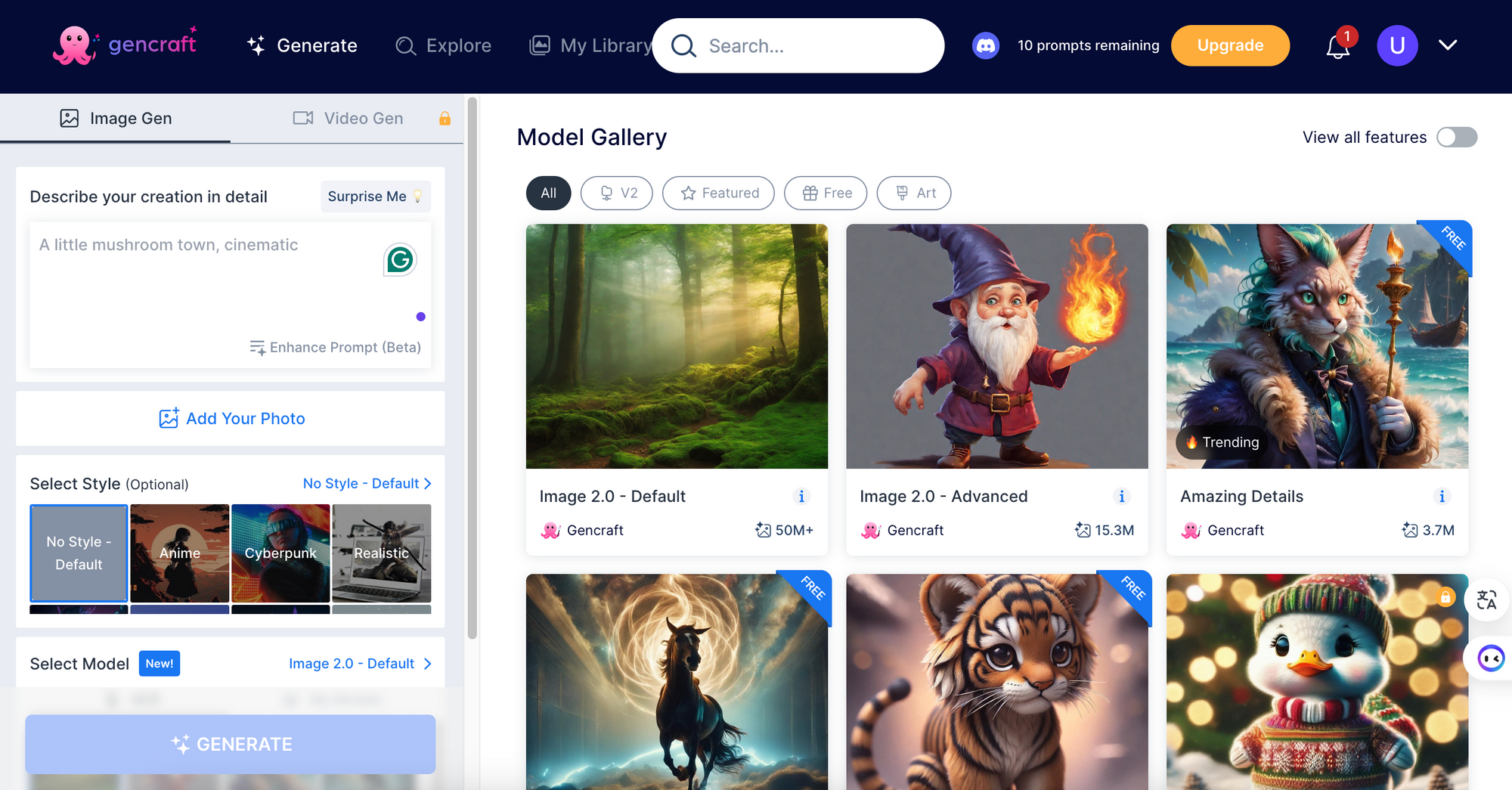 Interface of Gencraft - the most liked AI text to image generator