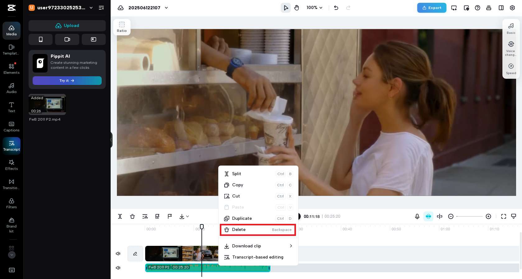 Delete the extracted audio file from the timeline