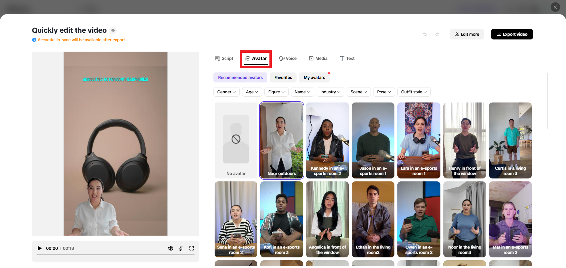 AI-powered scripting with synced avatars